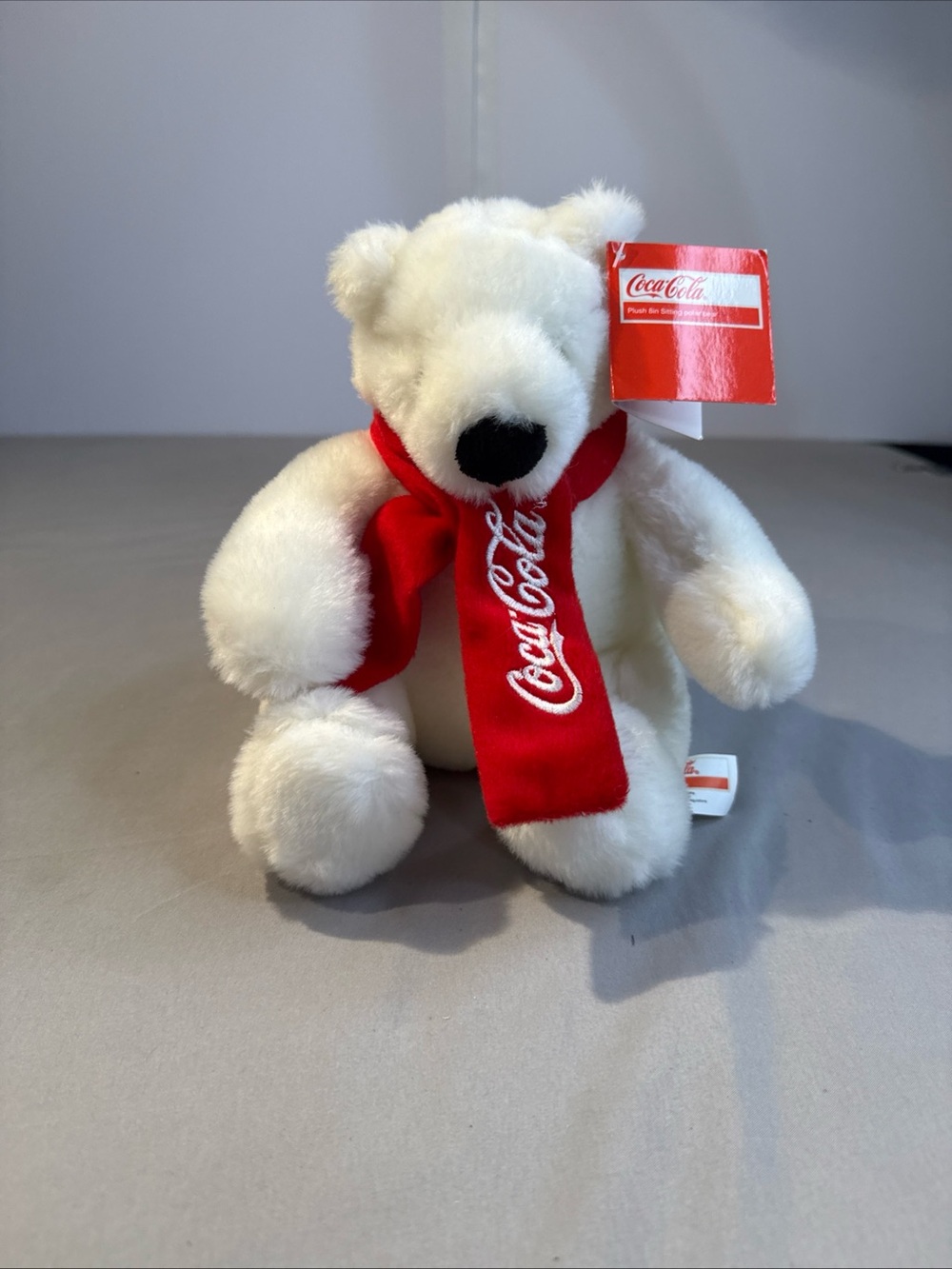 Coca Cola White Plush Polar Bear with Red Scarf - NWT